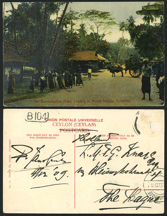 Ceylon 1910 Old Colour Postcard Bambalapitiya Road - Mount Lavinia