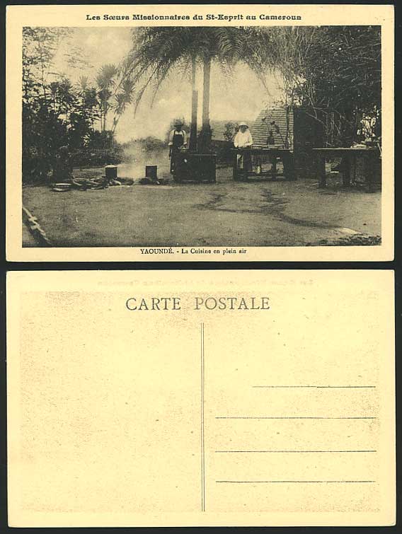 Cameroon Old Postcard YAOUNDE Open Air Kitchen, Sisters