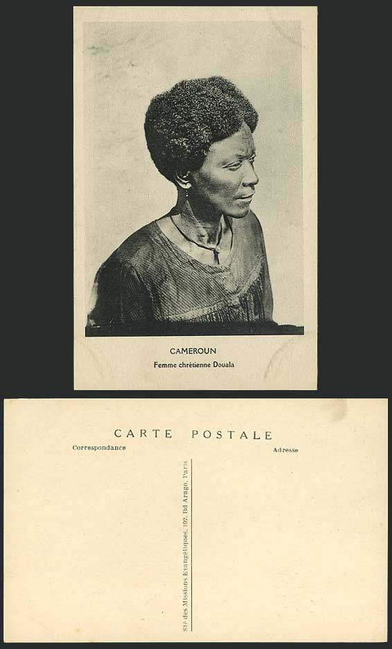Cameroon French Equatorial Africa Old Postcard Woman Femme chretienne Douala AEF