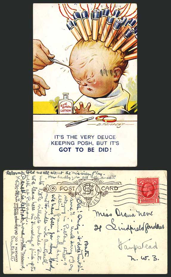 D TEMPEST 1936 Postcard EyeBrown Lotion Deuce Keep Posh