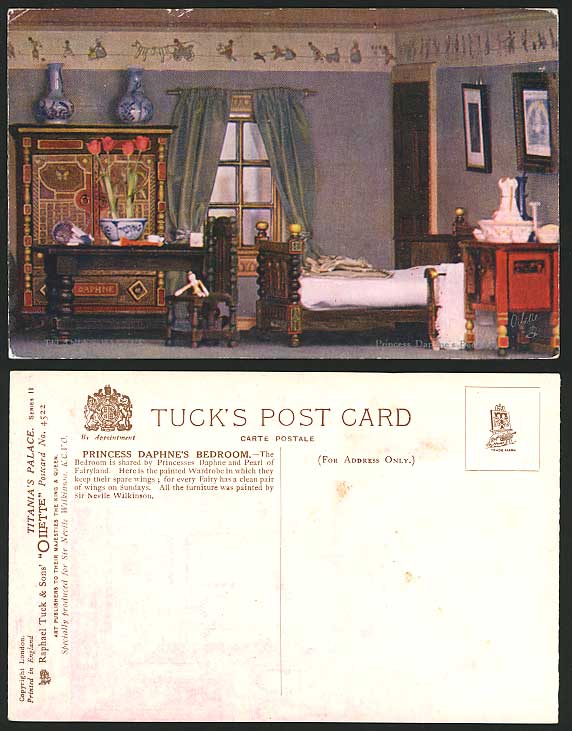 Titania's Palace Princess Daphne's Bedroom Old Postcard