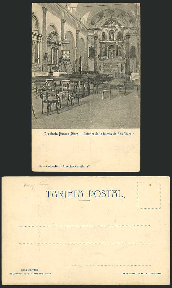 Argentina Buenos Aires Old Postcard San Vicente Church - Interior