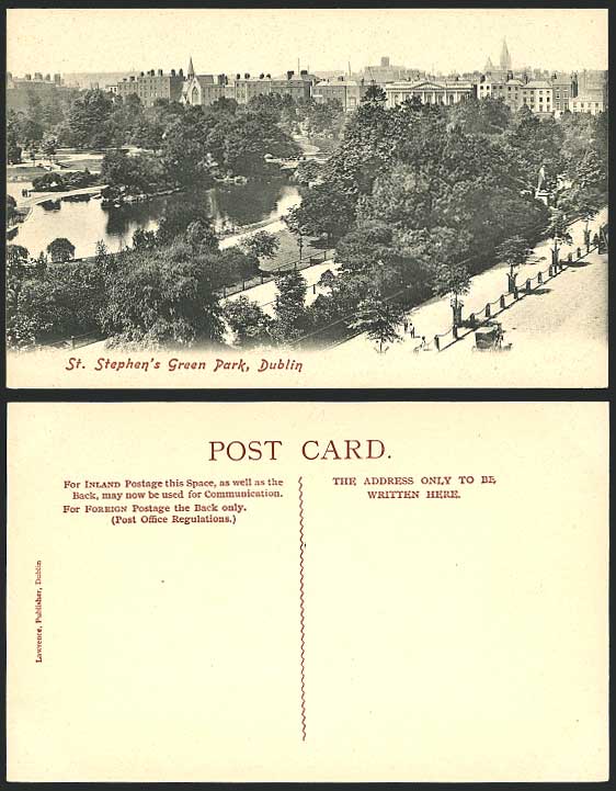 Co Dublin Old Postcard St. Stephen's Green Park, Street
