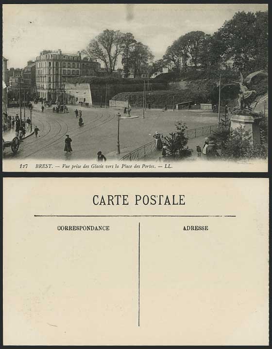 BREST Old Postcard Vue pris des Glacis Place des Portes