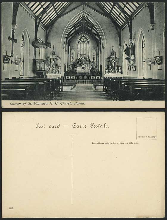 India Old Postcard St. Vincent's R.C. Church Pune POONA
