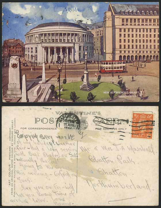 Manchester 1946 Old Postcard New Reference Library TRAM
