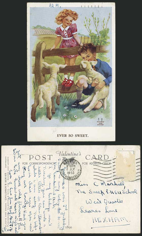 Gladys Ann Couch 1953 Postcard Sheep Lamb Ever So Sweet