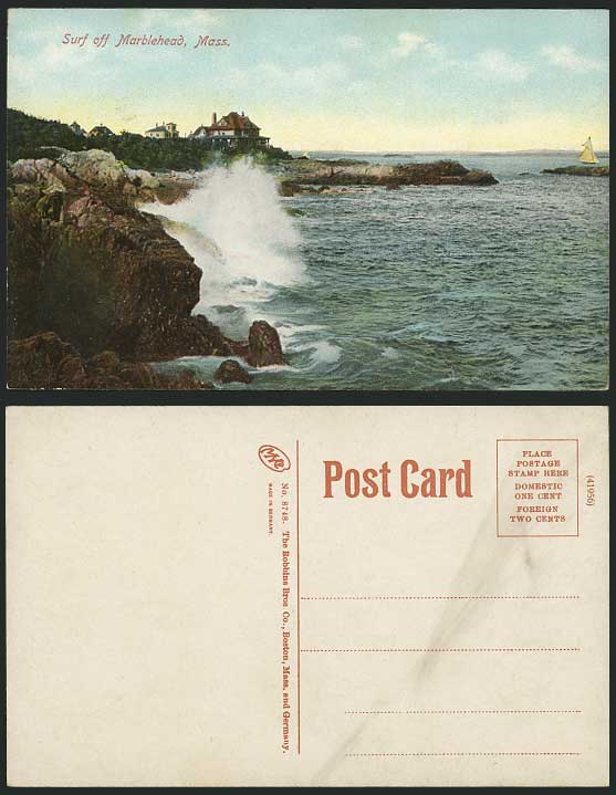 USA Rough Sea - Surf off MARBLEHEAD, Mass. Old Postcard