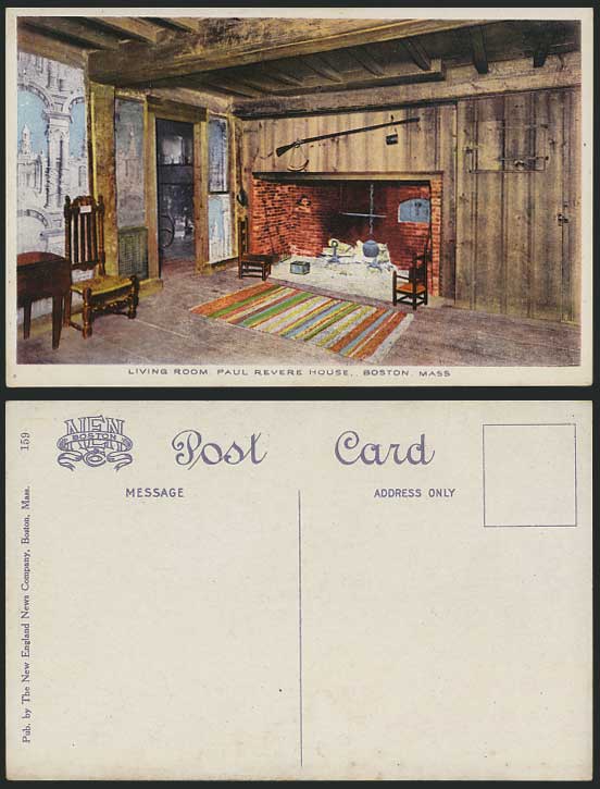 USA Old Postcard Living Room - Paul Revere House Boston