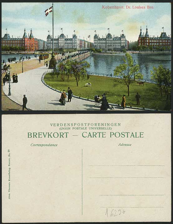 Copenhagen Old Postcard Dr Louises Bro TRAM Dogs Bridge
