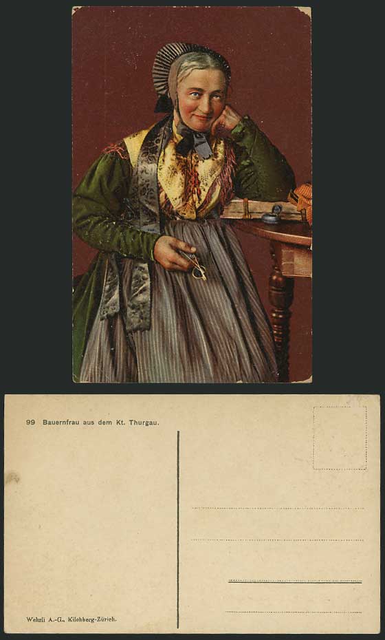 Swiss Old Postcard Bauernfrau Kt. Thurgau Woman Costume
