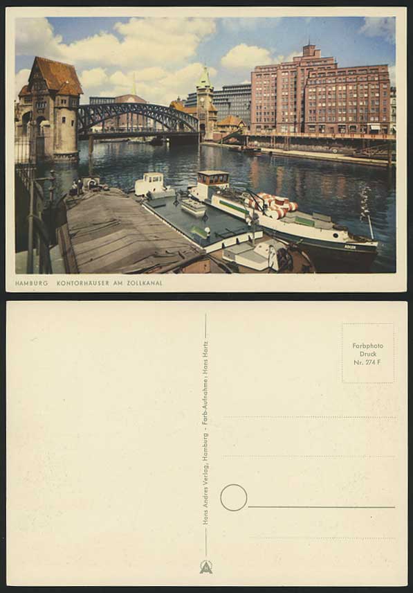 HAMBURG Kontorhauser Zollkanal Canal Boats Old Postcard