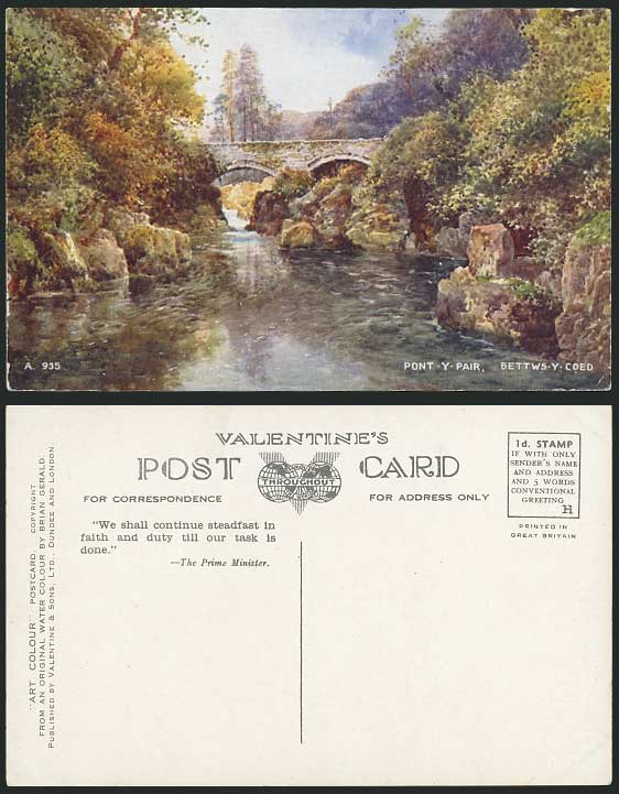 PONT-Y-PAIR Bridge Bettws-y-coed Old Art Drawn Postcard