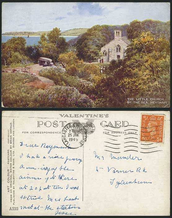 HEYSHAM, Little Church by the Sea 1949 Old ART Postcard