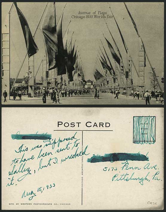 Chicago World's Fair, Avenue of Flags 1933 Old Postcard