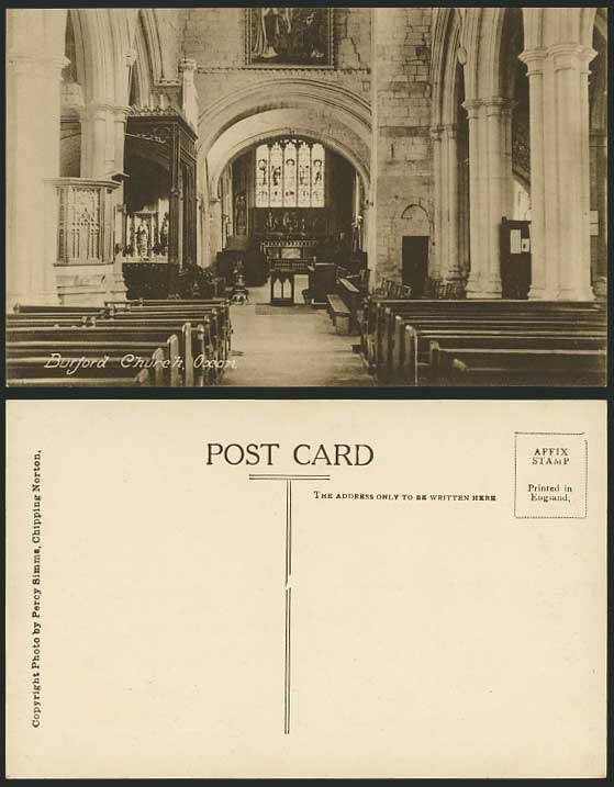 Oxfordshire Old Postcard BURFORD CHURCH Interior - Oxon
