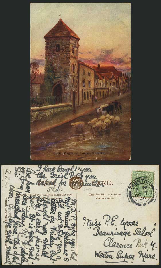 St. Magdalen Tower, BURGATE Sheep 1906 Old ART Postcard