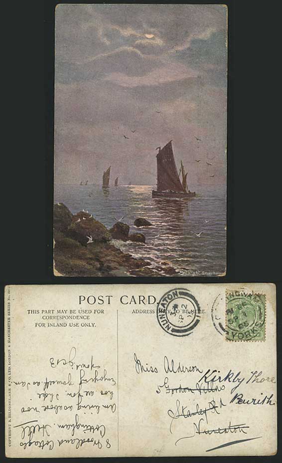 Moonlight Stonehaven - Manchester 1905 Old ART Postcard