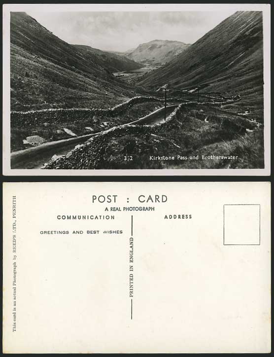 Cumbria Old RP Postcard Kirkstone Pass & BROTHERSWATER