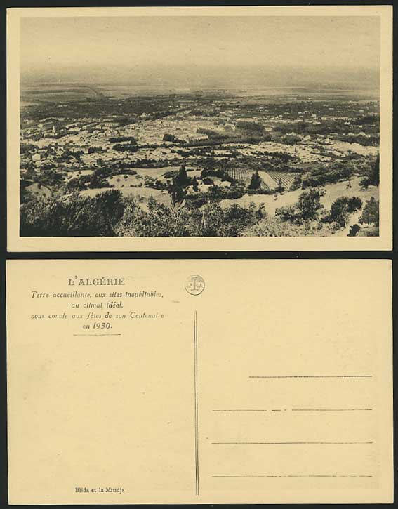 Algeria Old Postcard Blida et la Mitidja Birds Eye View