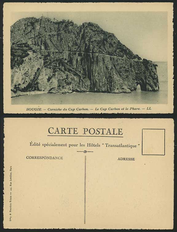 Algeria BOUGIE Old Postcard Corniche du Cap Carbon Le Phare Lighthouse