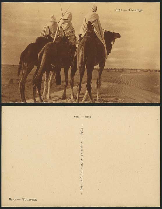 Touaregs Camels, Arab Travellers in Desert Old Postcard