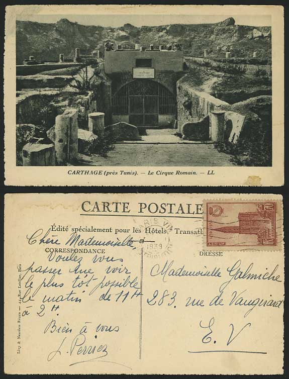 Tunisia 1939 Old Postcard CARTHAGE Cirque Romain CIRCLE