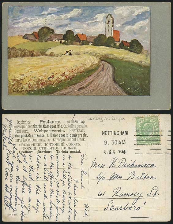 Artist Signed - 1909 Old ART Postcard L.V. Sanger Melin