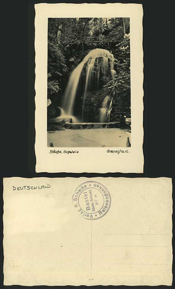 Saechs Schweiz Bridge Waterfall, Amselfall Old Postcard