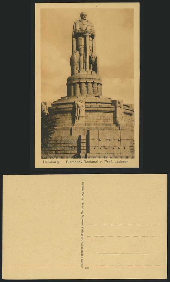 HAMBURG Old Postcard Bismarck-Denkmal v. Prof. Lederer