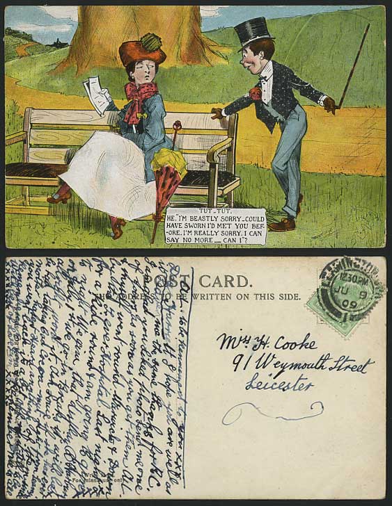 Tut-Tut Beastly Sorry, Met You Before 1909 Old Postcard