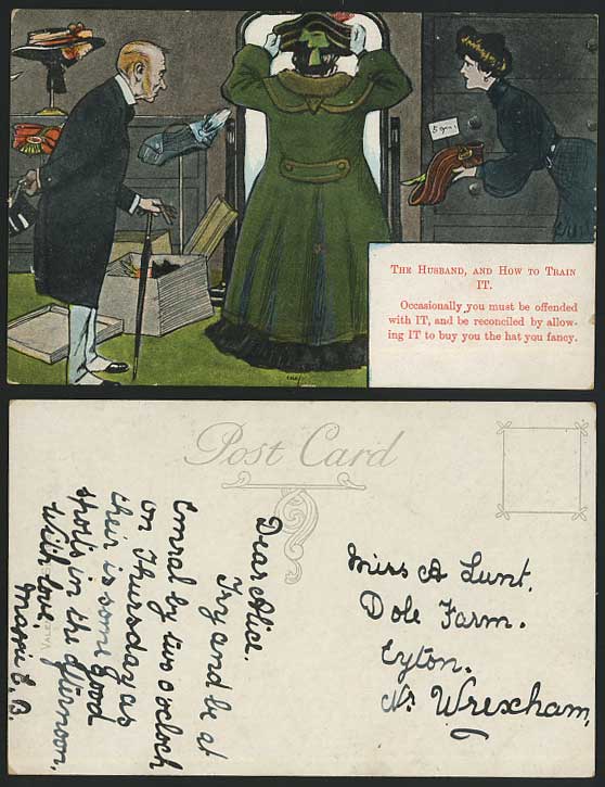 How to Train Husband Buy the Hat you Fancy Old Postcard Comic Humour