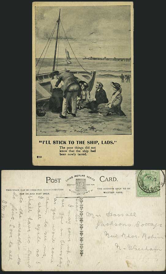I'll Stick to the Ship Lads - Newly Tarred Old Postcard