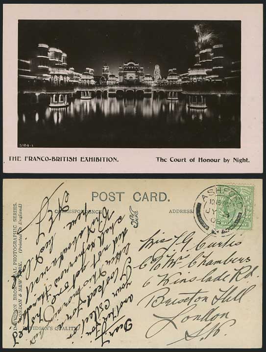 Franco British Exhibition, Court by Night 1908 Postcard