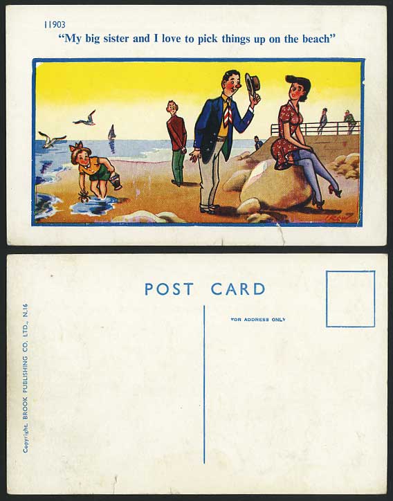 TROW Comic Old Postcard Love to Pick Things Up on Beach