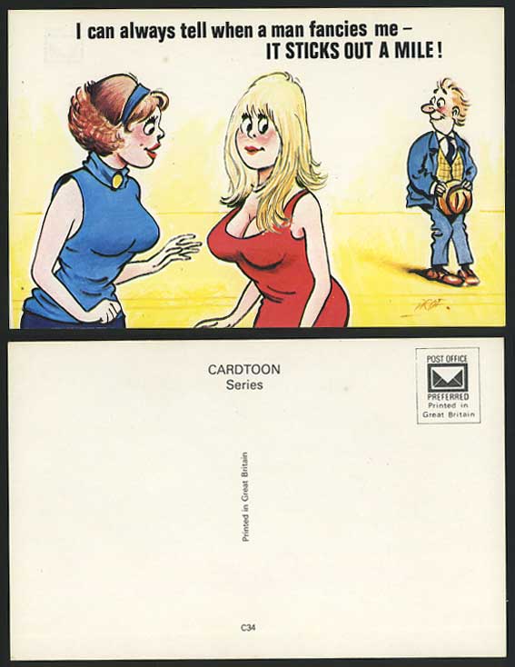 Comic Old Postcard When a Man Fancies Sticks Out A Mile