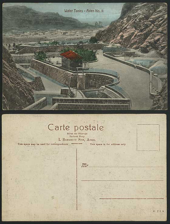 Aden WATER TANKS No11 Panorama Old Hand Tinted Postcard