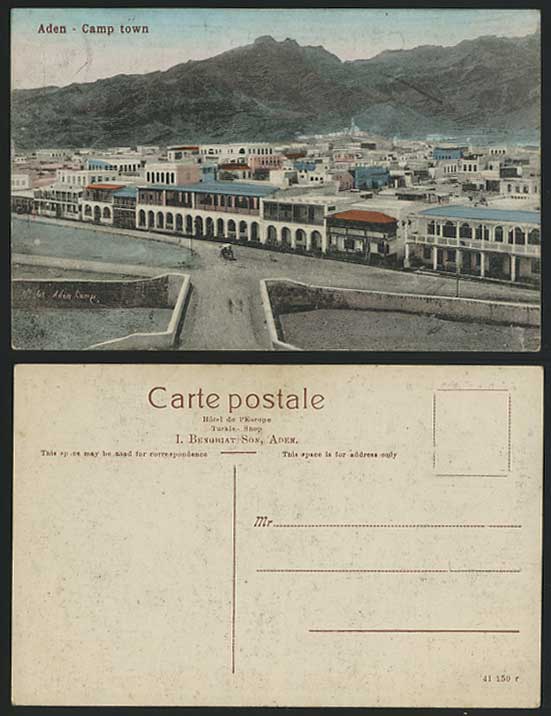 ADEN, CAMP TOWN & Street scene Panorama Yemen Old Hand Tinted Postcard