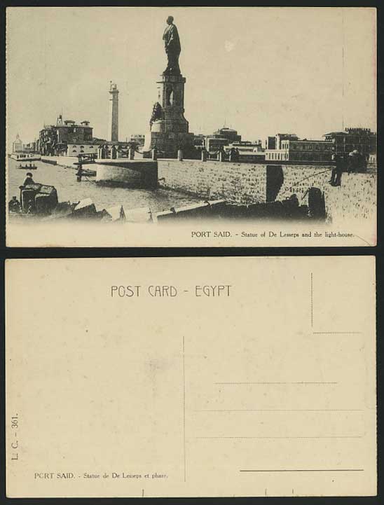 FISHING Old Postcard PortSaid Statue Lesseps Lighthouse