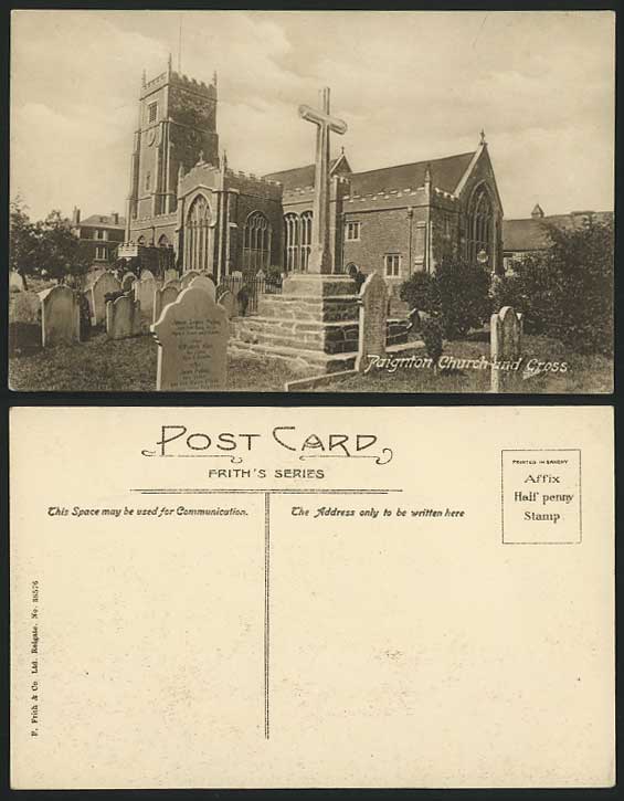 PAIGNTON CHURCH and CROSS Churchyard Devon Old Postcard