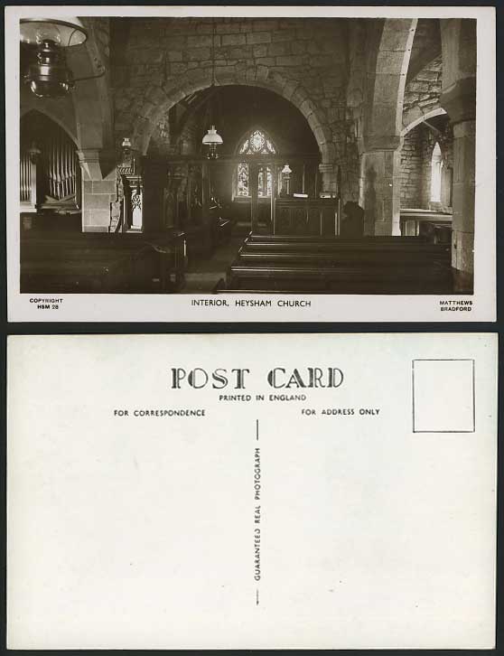 HEYSHAM CHURCH Interior, Window Old Real Photo Postcard
