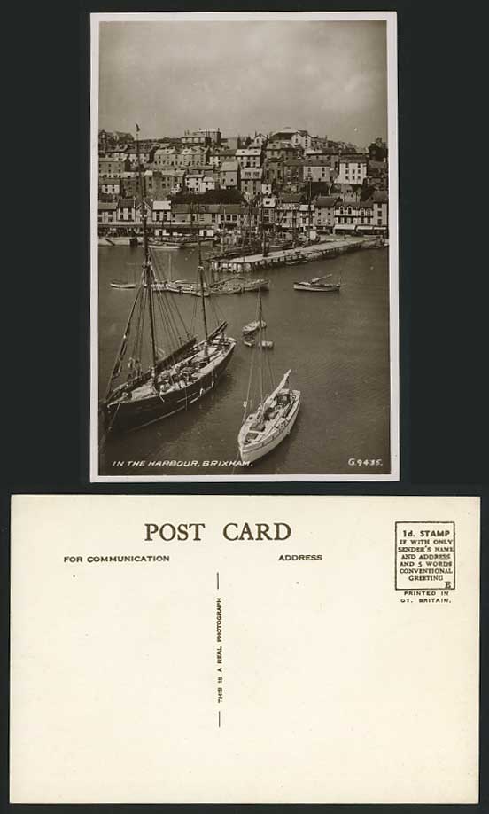 BRIXHAM HARBOUR, Pier Boats Old Postcard Burn Calor Gas