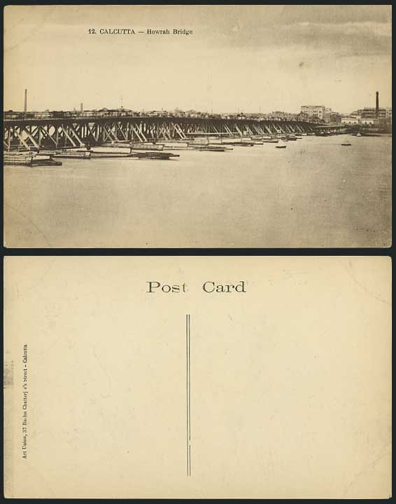 India Old Postcard Calcutta HOWRAH BRIDGE Boats & River