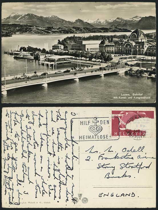 Swiss 1949 Postcard Luzern Bahnhof, Kunst, Kongresshaus