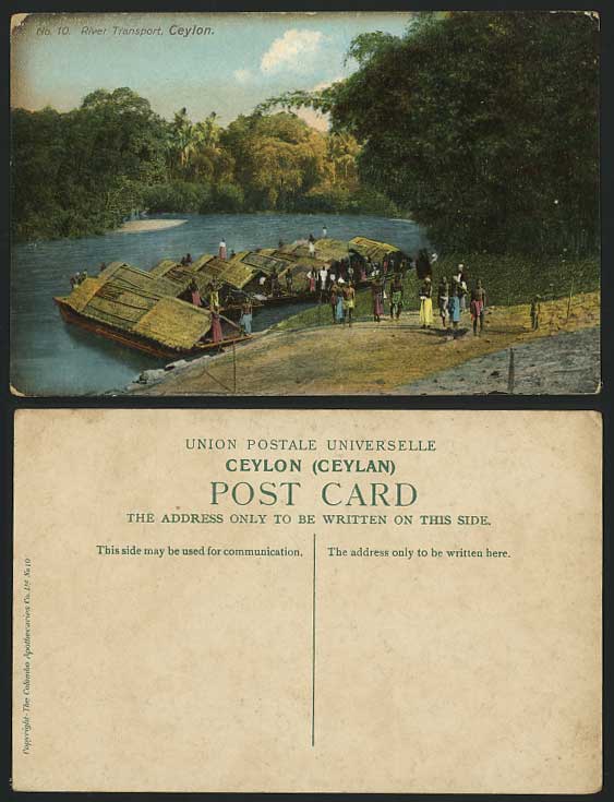 Ceylon Old Colour Postcard Men & River Transport Sampans Boats