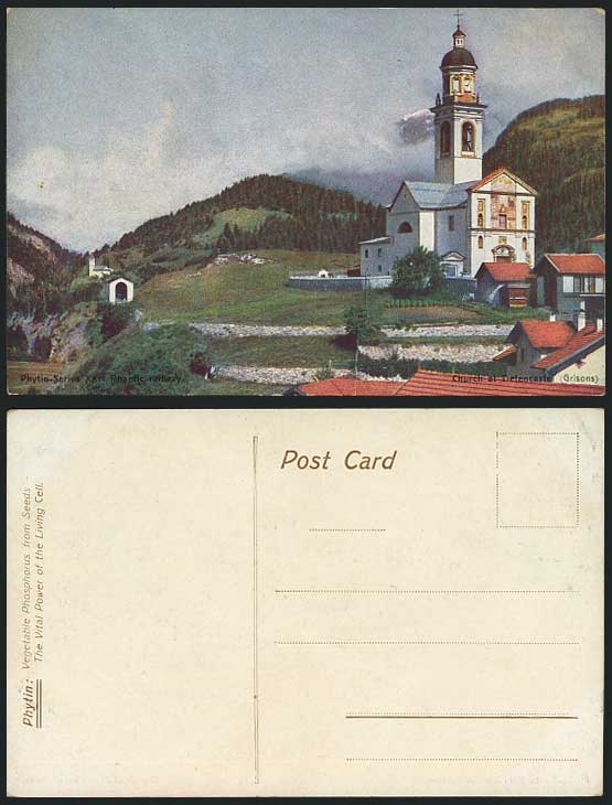 Swiss, Grisons - Tietencastel Church Tower Old Postcard
