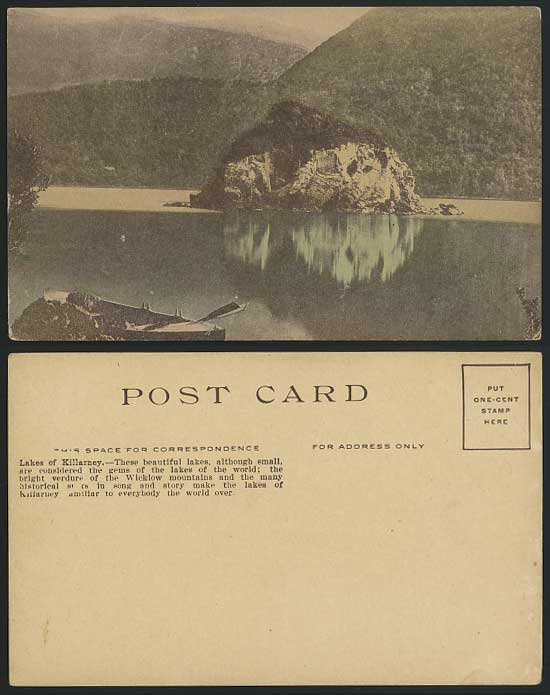 Ireland Kerry Old Postcard Boat Rock Lakes of Killarney