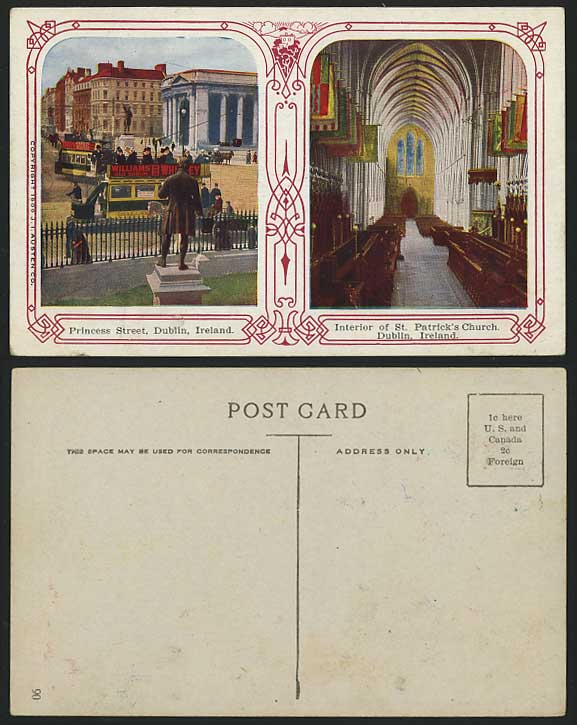 Dublin Princess Street St Patrick's Church Old Postcard