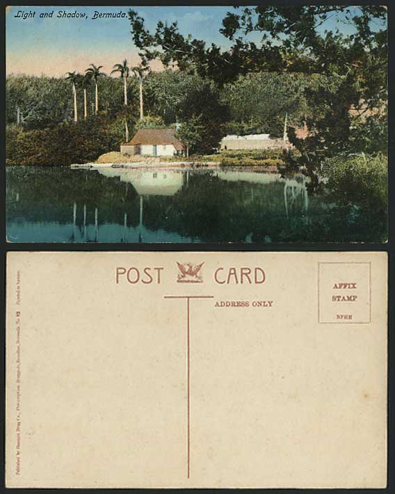 Bermuda Old Postcard Light & Shadow Palms Lake Cottage