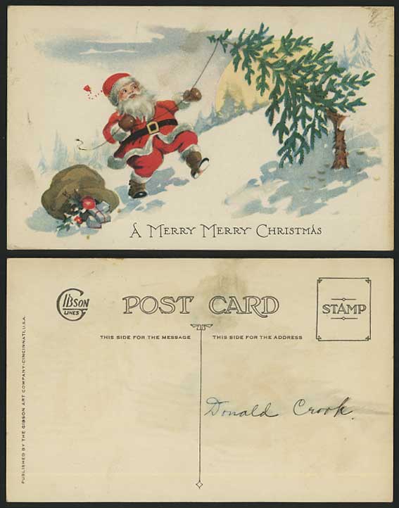 Santa Claus Father Christmas Old Postcard A Merry Xmas